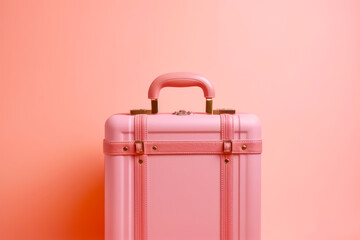 Poster - Pink suitcase sitting on top of pink floor next to pink wall.