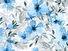 Blue Flower Seamless Pattern.Wild Flowers Watercolor Wallpaper. For Fabric Design. Created With Generative AI Tools