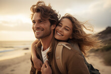 Were all smiles. Shot of a young couple spending a day at the beach. Generative Ai