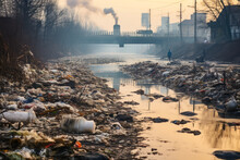 Indian River Polluted With Garbage And Waste Generative Ai