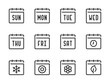 Days of the week and Seasons vector line icons. Calendar, Schedule, Date and Timetable outline icon set. Short names of days of the week from Sunday, Monday to Saturday.