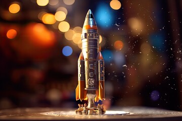 Wall Mural - Miniature Rocket bokeh background Generative Ai