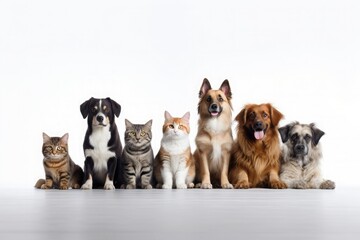 Sticker - Row of cats and dogs on a white background.