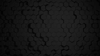 Wall Mural - black hexagon grid moving as an abstract geometric animation for background in 4k