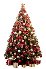 decorated very beautiful christmas tree, white background, studio shot isolated png