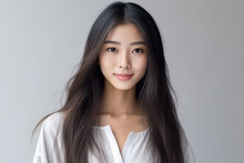 Pajamas On A Beautiful Asian Japanese Girl 16-30 Years Old, Looks At The Camera On White Background. Generative AI