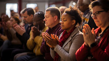 Group Of People During Prayer In A Church.