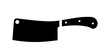 Kitchen butchers hatchet knife. Black steel kitchen tool with wide blade for chopping and butchering meat and vector poultry