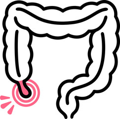 Wall Mural - Appendicitis line icon, human colon with inflamed appendix drawing