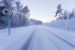 © VertigoBarrov - Winter evening forest with road covered with snow