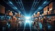 Futuristic digital warehouse using augmented reality: smart logistics, ecommerce and delivery concept in modern industry