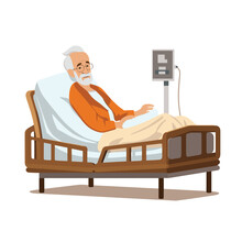 Old Man In Medical Bed Vector Flat Minimalistic Isolated Illustration