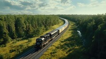 Suburban Train Travels Through Beautiful Countryside. Generative AI