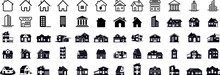 House And Building Icons. Real Estate. Flat Style Houses Symbols For Apps And Websites On Whit Background. Vector Illustration