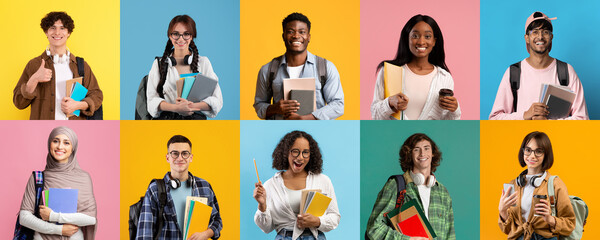 Poster - Set of portraits of successful diverse students, collage