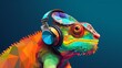 canvas print picture - Chameleon listening to music