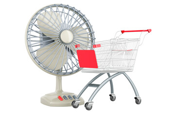 Wall Mural - Table fan with shopping cart. 3D rendering