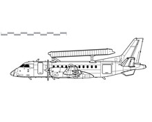 Saab 340 AEWC. Vector Drawing Of Airborne Early Warning And Control Aircraft. Side View. Image For Illustration And Infographics.
