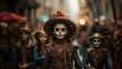 Una niña maquillada y disfrazada para celebrar el dia de los muertos en mexico.