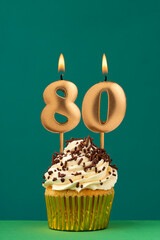 Birthday candle number 80 - Vertical anniversary card with green background