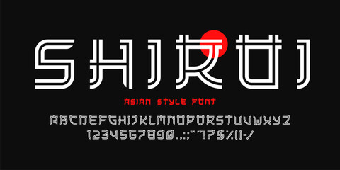 oriental japanese font, asian type or sushi restaurant typeface, chinese style characters, vector al