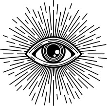 Vector Mystic Occultism Sign, Occult Eye Tattoo Vintage Mystic Talisman. Occultism Illuminati Eye, Mystic Tattoo Providence Sign