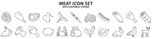 Meat Icons. Set Icon About Meats. Line Icons. Vector Illustration. Editable Stroke.