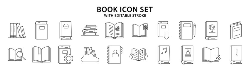 Book Icons. Set Icon about book. Line Icons. Vector Illustration. Editable Stroke.