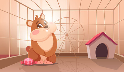 Wall Mural - Hamster. Domestic happy little fur animals playing and running exact vector cartoon characters hamsters