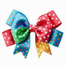 Realistic Party Gift Bow Decoration With Polka Dot Spots Pattern