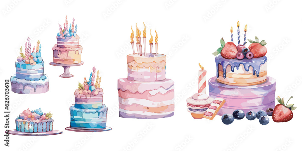 Watercolor birthday cake clipart for graphic resources Stock Vector ...