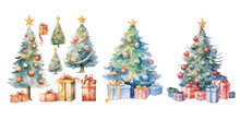 Watercolor Christmas Tree With Ornament And Gift Clipart For Graphic Resources