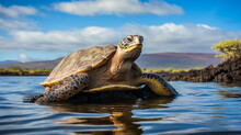 Galapagos Islands With Sea Turtle On The Beach