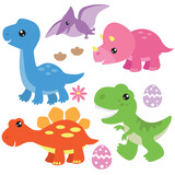 Fototapeta Dinusie - Cute little baby dinosaur  vector cartoon illustration
