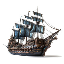 Realistic Image Of Ancient Pirate Ship On Transparent Background