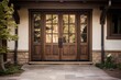 New addition to a luxurious home exterior: A brand-new front door for the house and a covered patio.