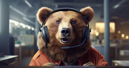 Call center manager worker bear working job