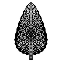 Stylized tree with fruits and branches. Ancient Iranian floral design. Black and white negative silhouette.