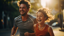 Girl And Dad With Beautiful Smile . Couple Having Fun Outdoors. AI Generated. 