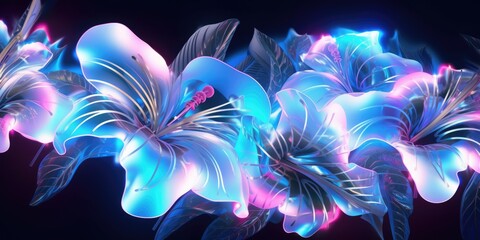 Wall Mural - Beautiful abstract neon light floral design background. beautiful Generative AI AIG32