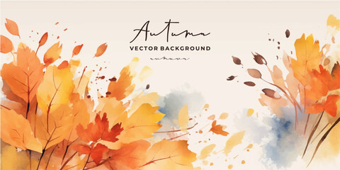 Wall Mural - abstract art autumn background with watercolor maple leaves. watercolor hand-painted natural art per