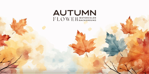 Wall Mural - abstract art autumn background with watercolor maple leaves. watercolor hand-painted natural art per