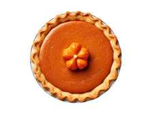 Pumpkin Pie Isolated On Transparent Background, Top View