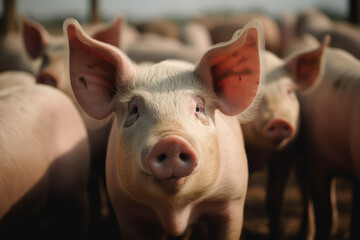 pigs in a farm looking at camera, generative AI