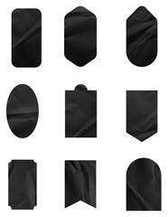 Aufkleber - Set of black paper crumpled sticky notes tags and labels isolated on white background.