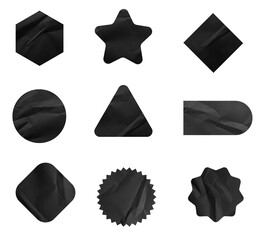 Aufkleber - Set of black paper crumpled sticky notes tags and labels isolated on white background.