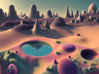 Poster - Hyperrealistic landscape on alien planet, Generative AI Illustration