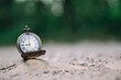 close up pocket watch on stone, nature copy space background, planning and manage to success business concept