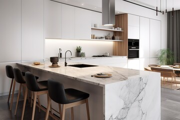 Modern matte black kitchen with a marble countertop to create a modern and stylish look. Generative AI