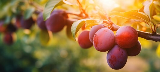 Sticker - plum on a branch, plum tree in the garden
